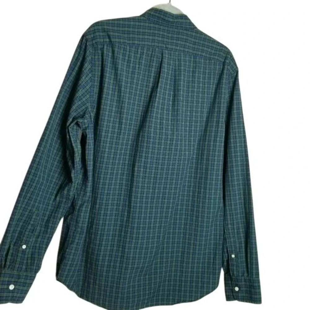 J. Crew Mens Stretch Secret Wash‎ Shirt Pine Plaid Organic Cotton Button Up M